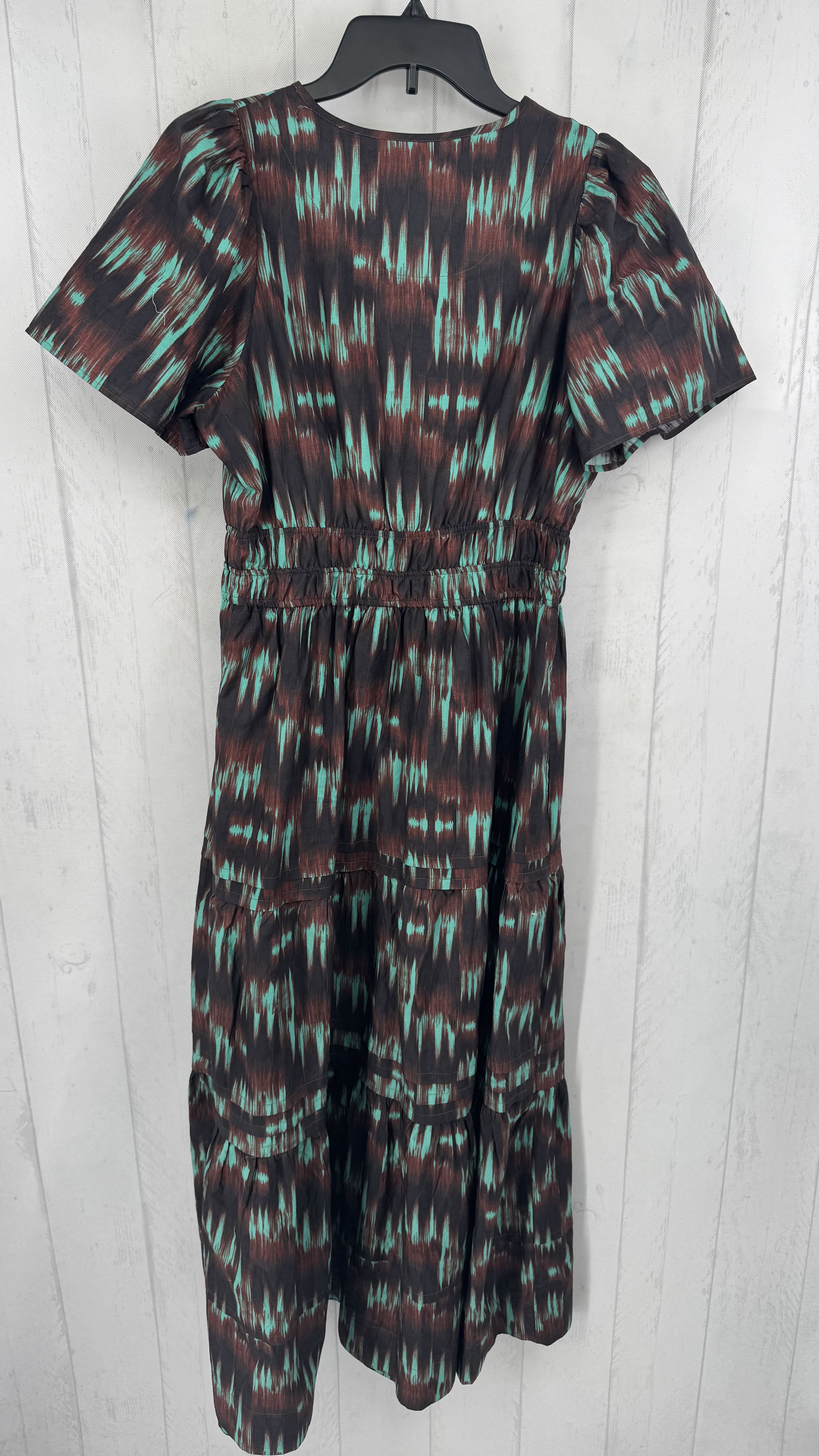 M printed split neck s/s dress