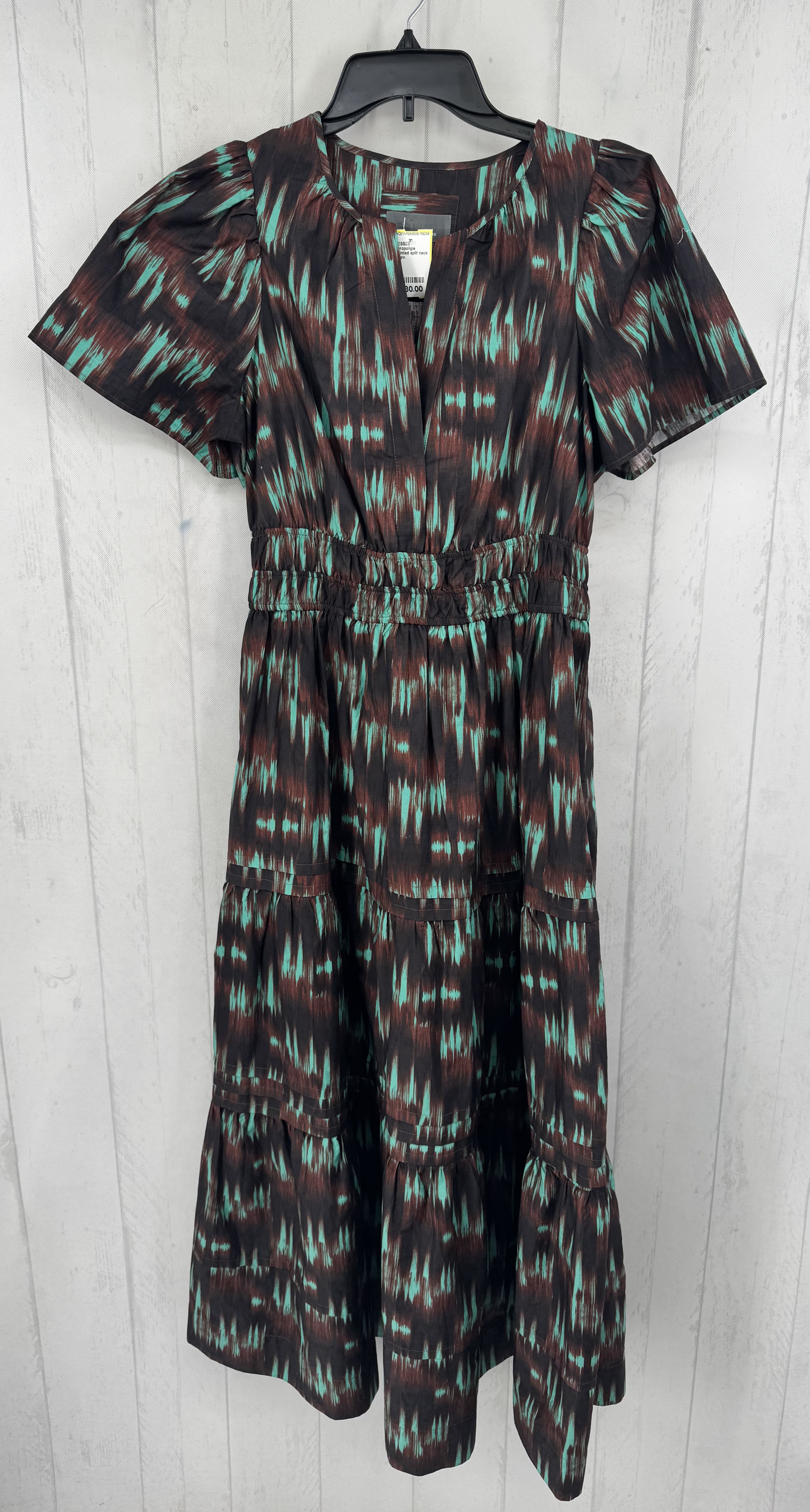M printed split neck s/s dress