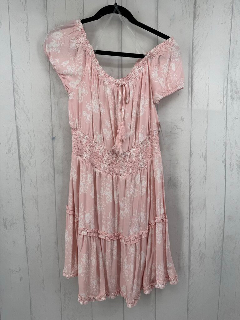 XL flo print tassel tie s/s dress