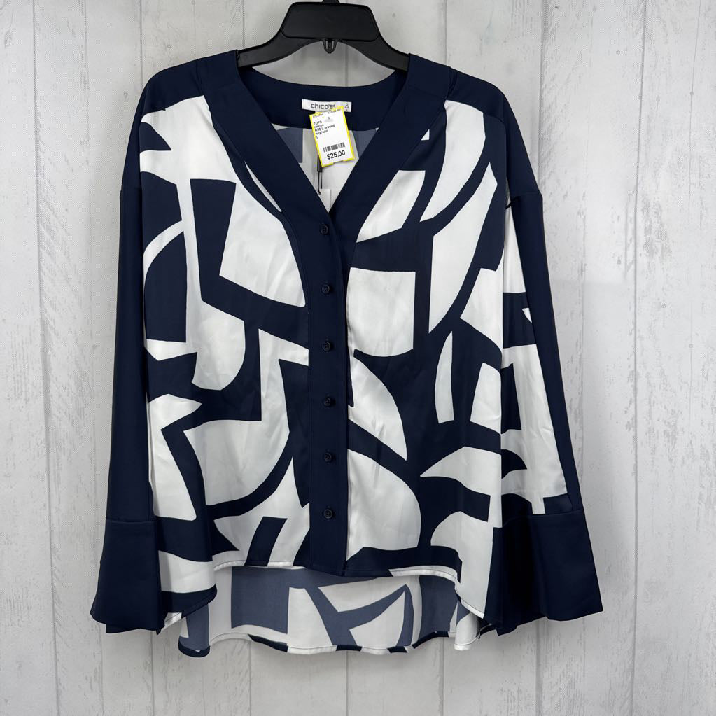 R85 L printed button down l/s top