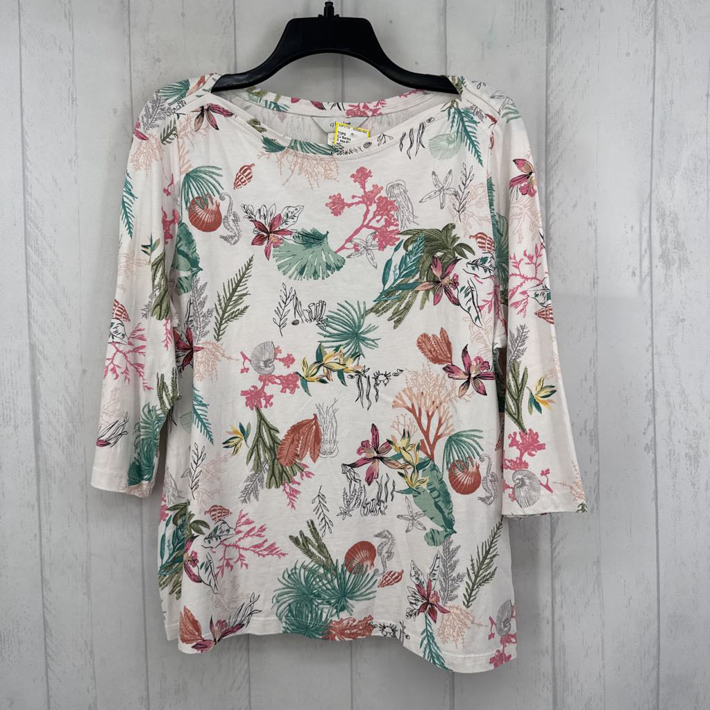 X sea-life print bateau neck 3/4 slv top