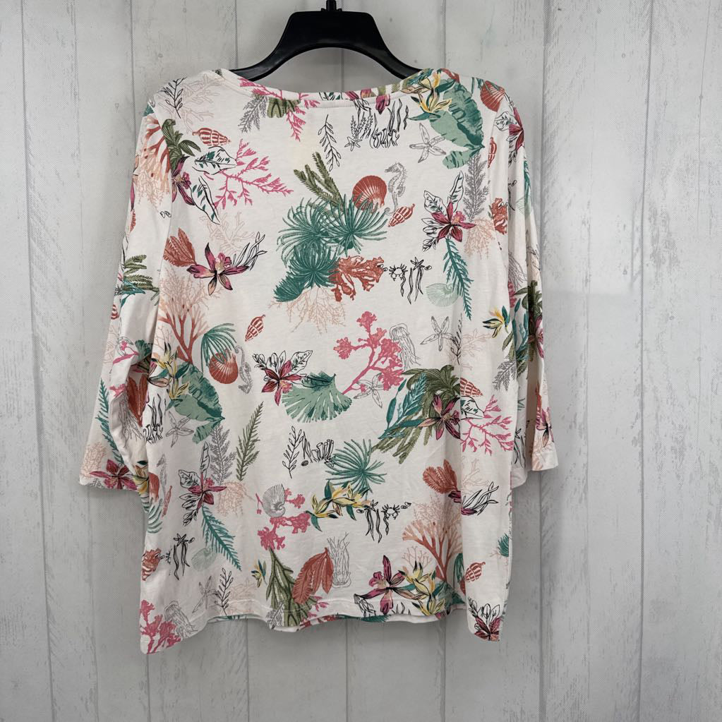 X sea-life print bateau neck 3/4 slv top