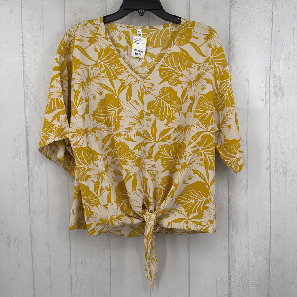 L leaf print v-neck s/s top