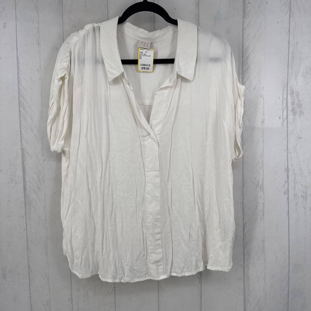 XXL cuff slv half button s/s top