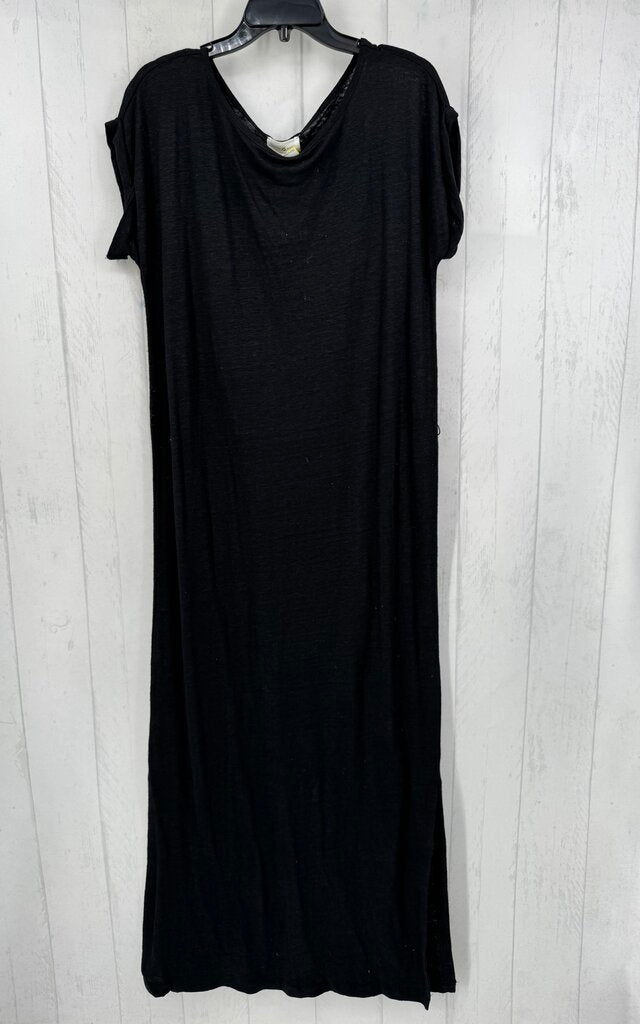 L 100% linen side slit maxi dress