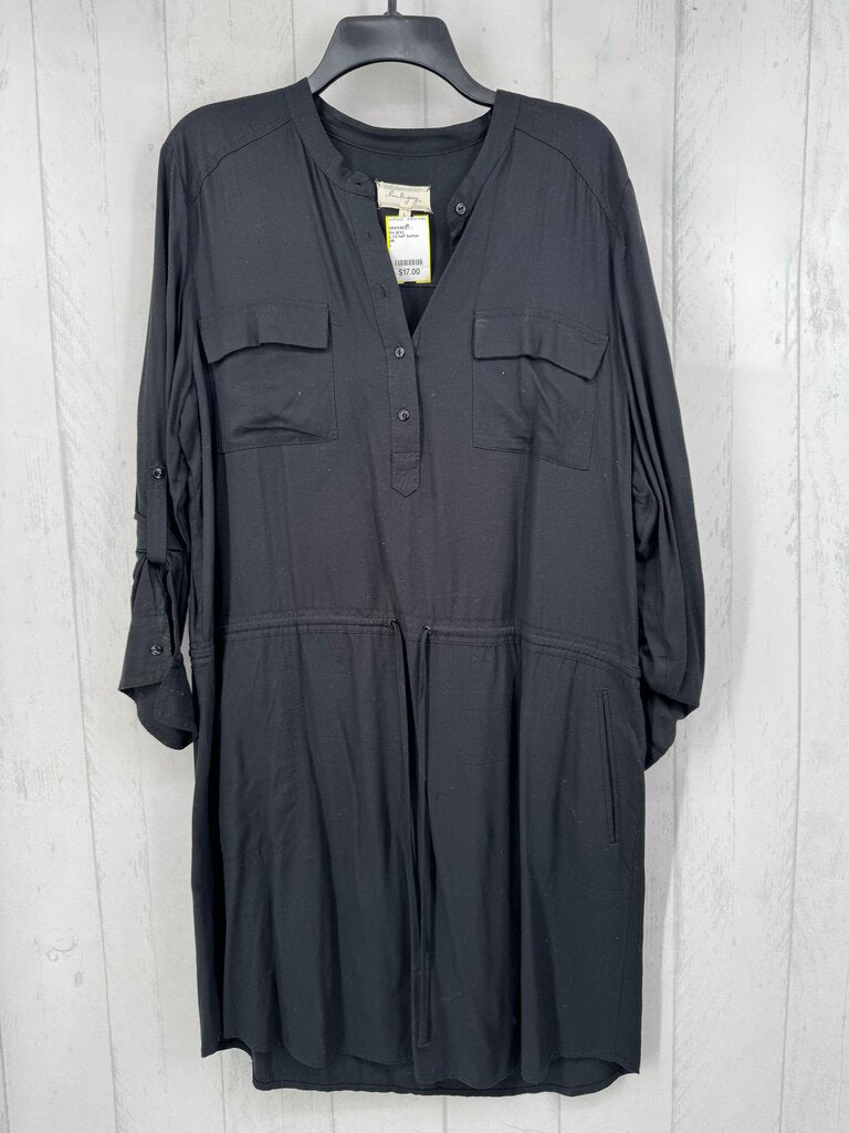 L l/s half button drawstring dress