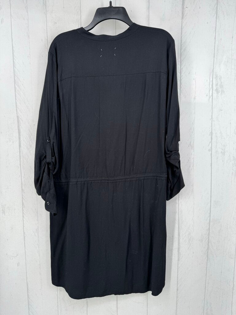 L l/s half button drawstring dress
