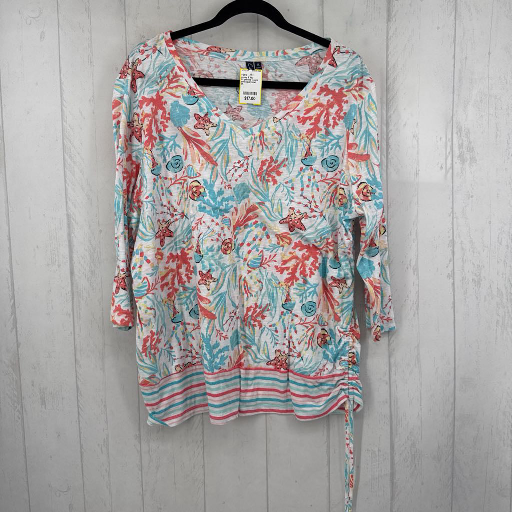 2X printed v-neck 3/4 slv tee