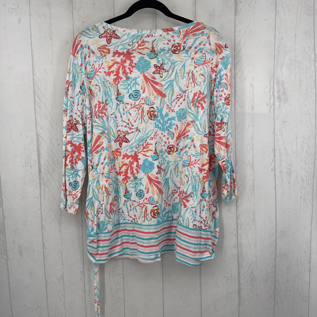 2X printed v-neck 3/4 slv tee