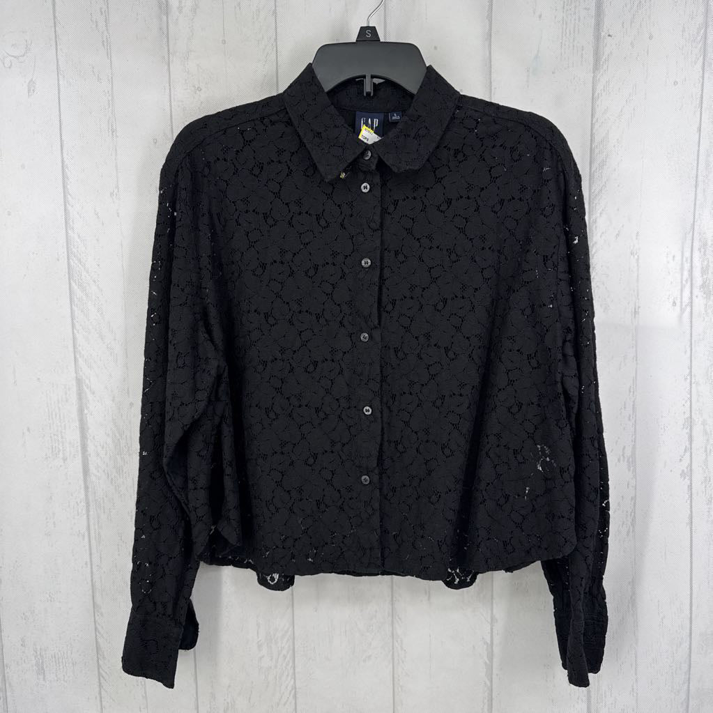L lace button down l/s top