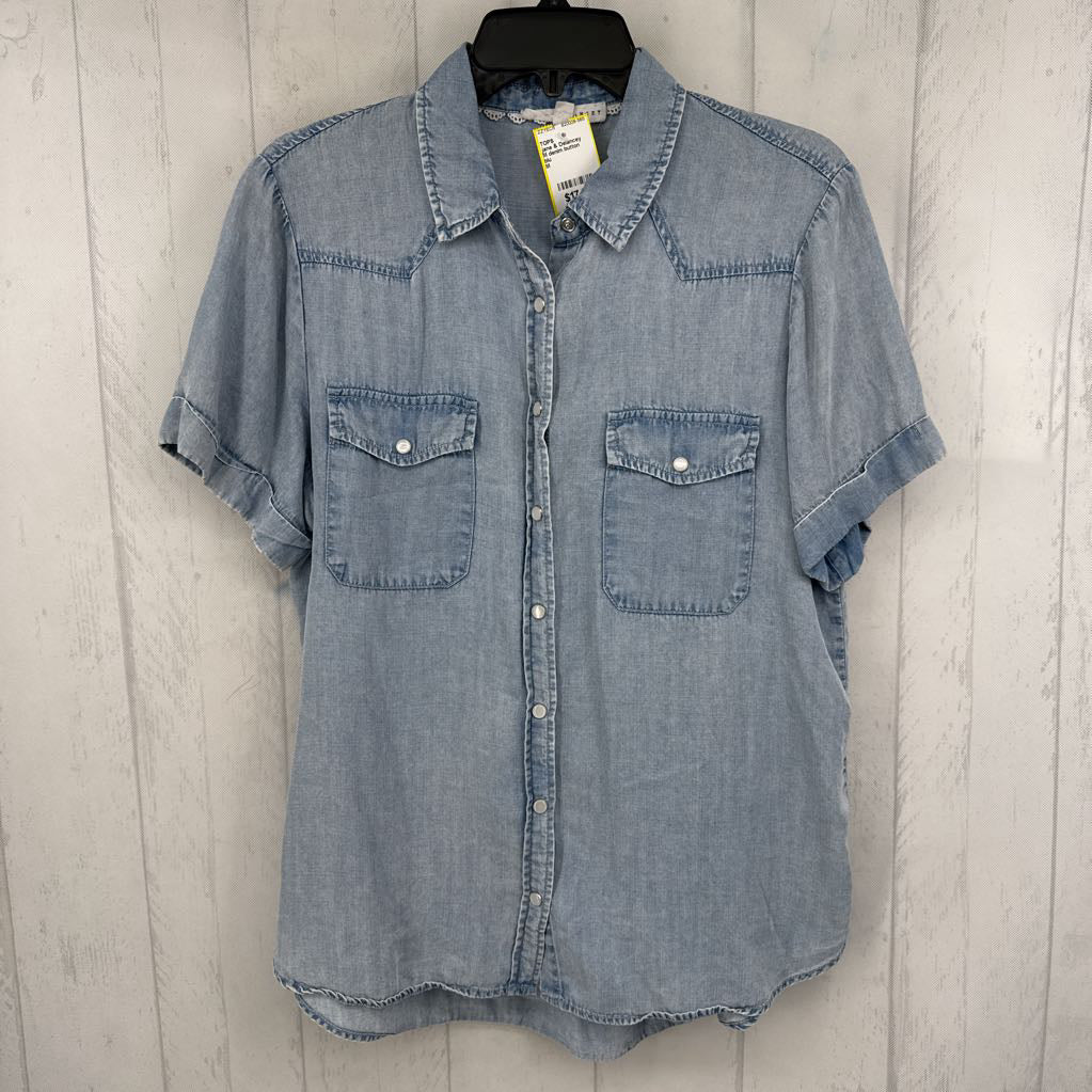 M denim button down s/s top