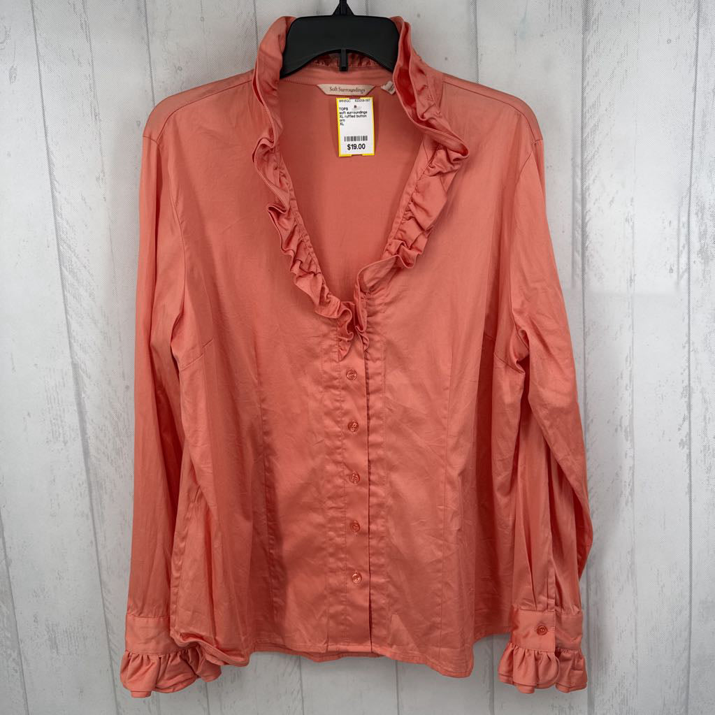 XL ruffled button down l/s top