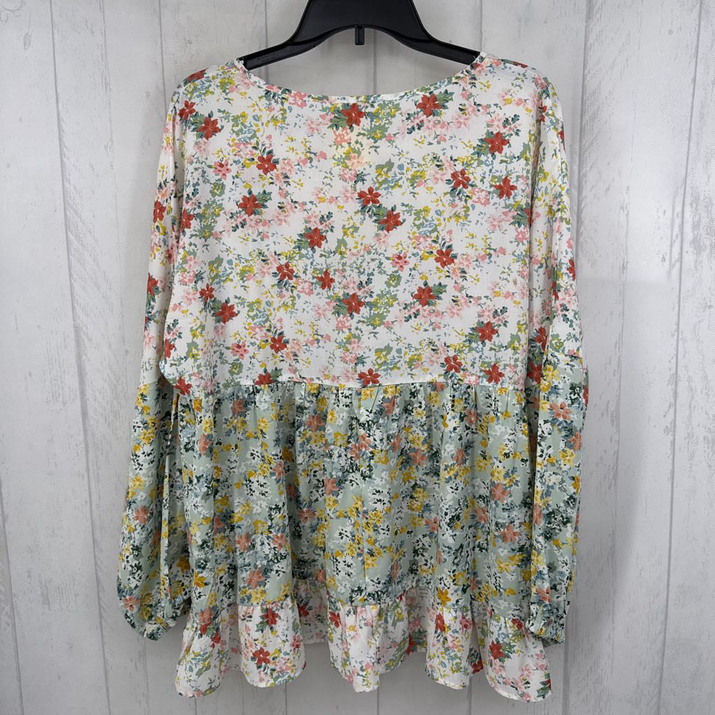 L flo print l/s babydoll top
