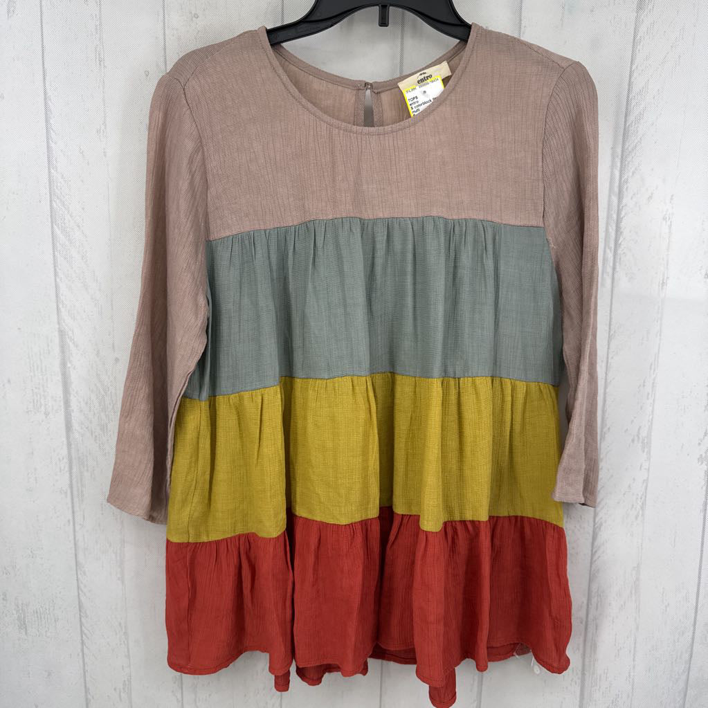 S colorblock tiered 3/4 slv top