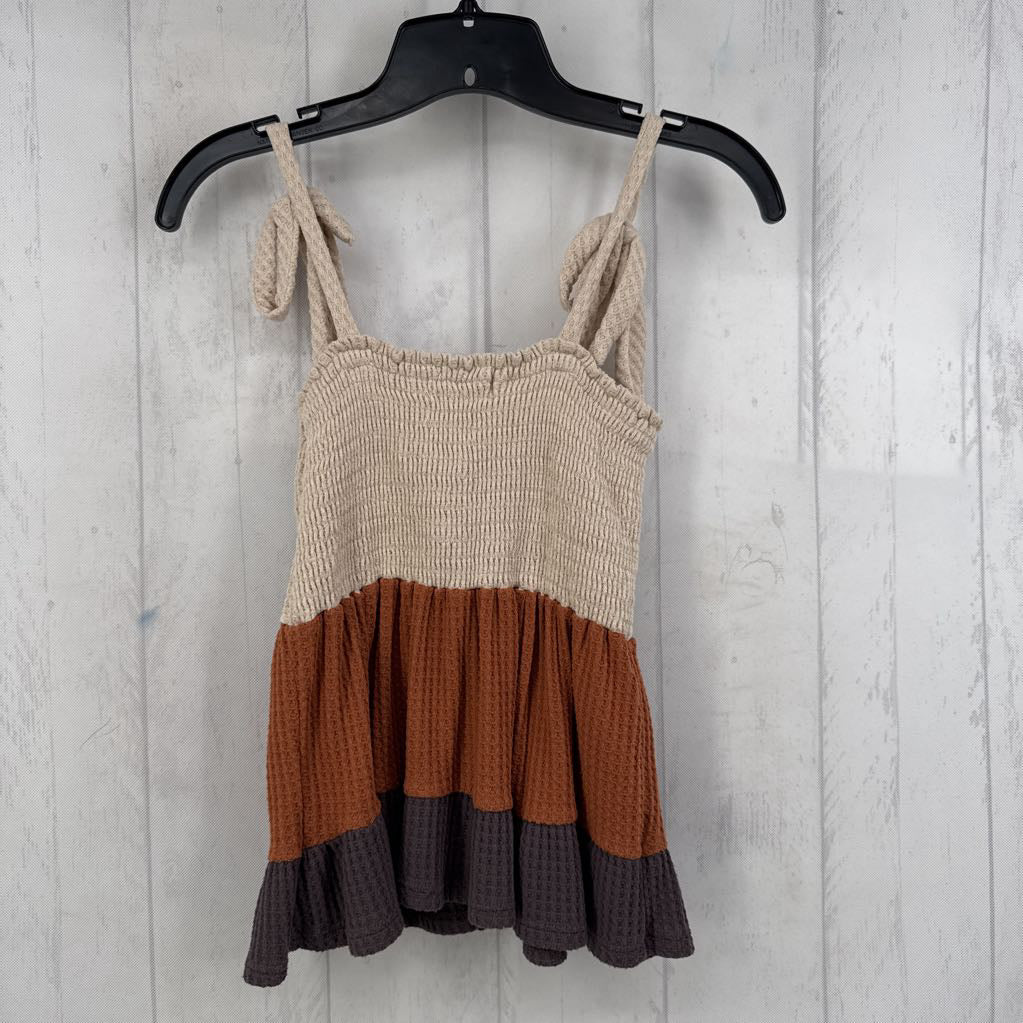 XS tie slv smocked waffle tank
