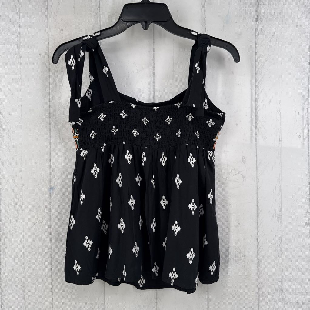 S tie slv print embroidered tank