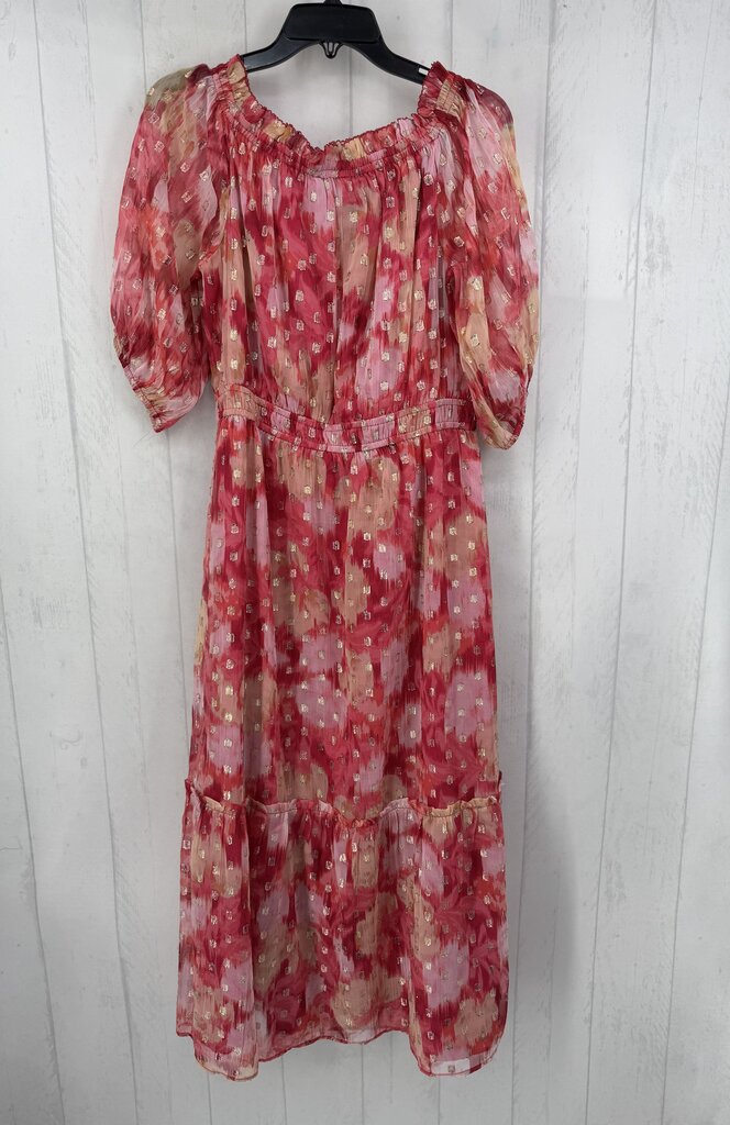 L colorful tiered elbow slv dress