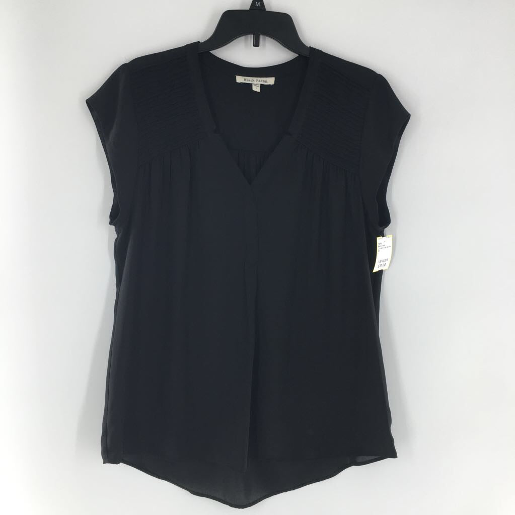 L v-neck cap slv hi-lo top