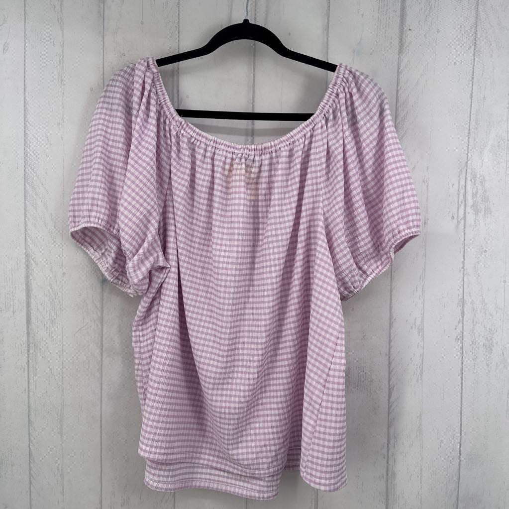 22/24 gingham print s/s top