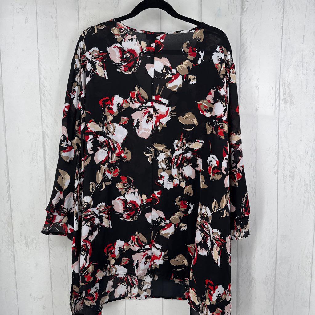 5X flo print v-neck 3/4 slv top