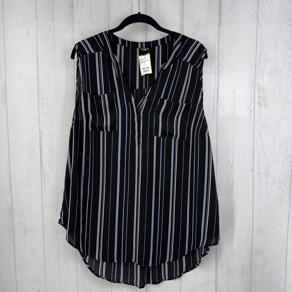 2X striped v-neck slvls top