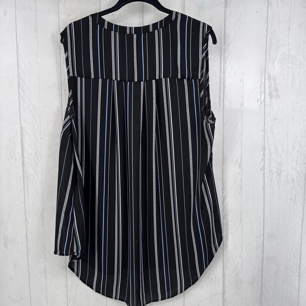 2X striped v-neck slvls top