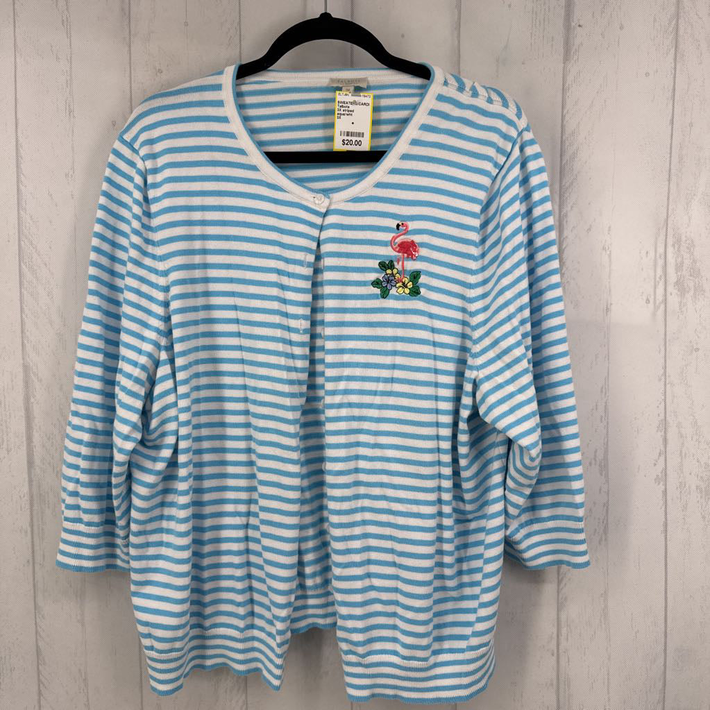 3X striped embroidered flamingo cardi