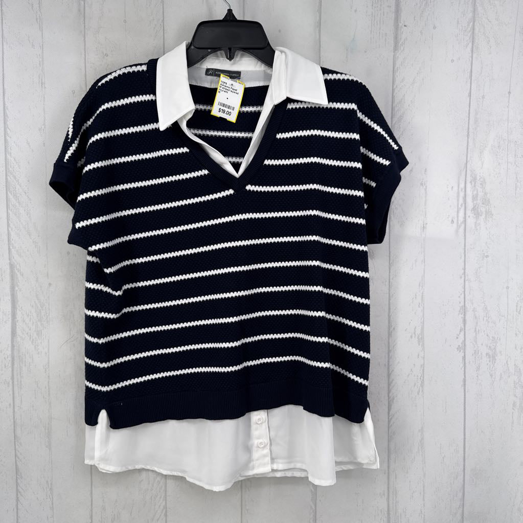 M striped layered s/s top