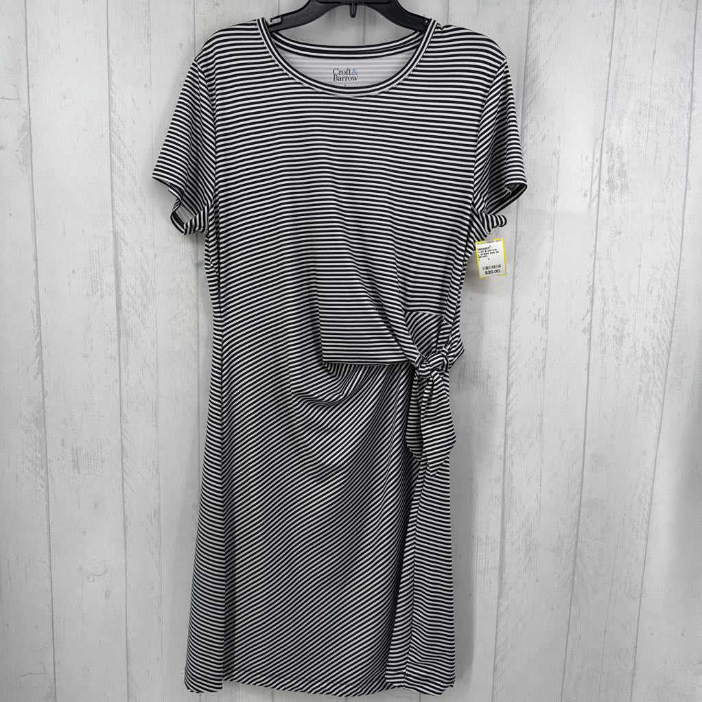 L striped side tie s/s dress