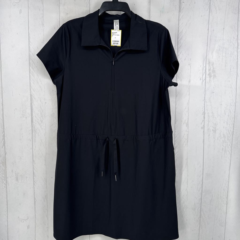 L zip front elastic waist s/s dress