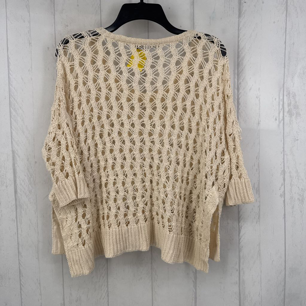 S elbow slv open knit sweater