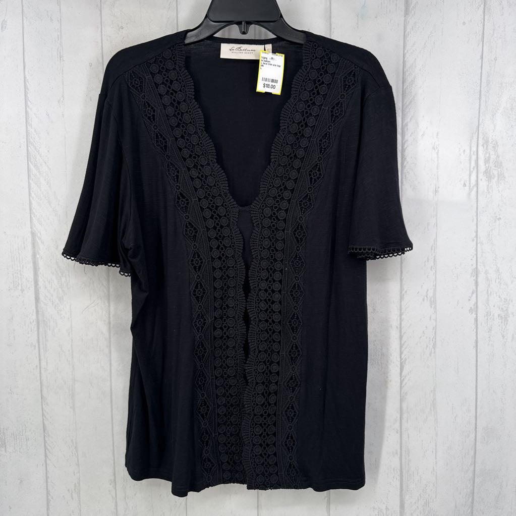 L lace trim s/s top