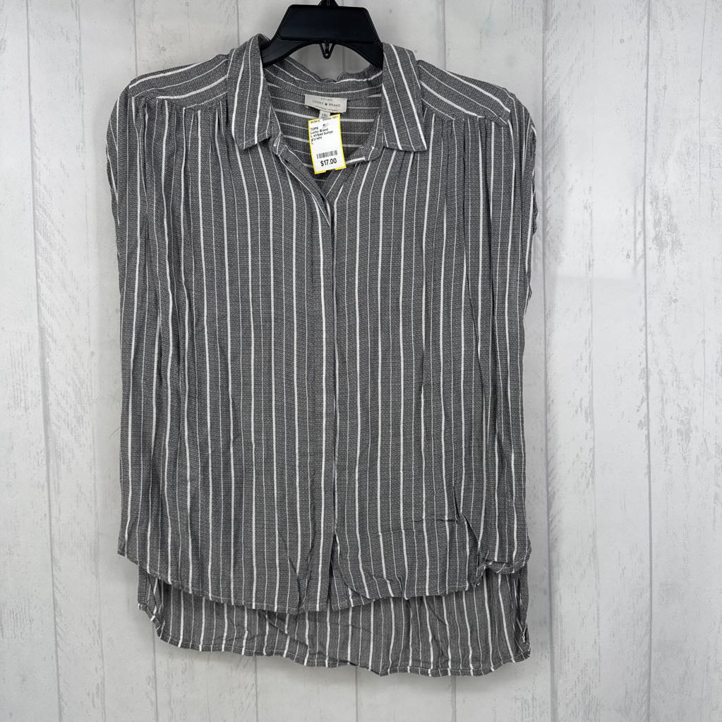L striped button down cap slv top