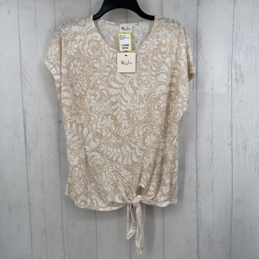 L flo print knotted hem s/s top