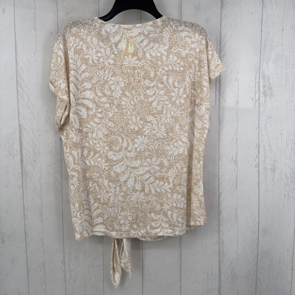 L flo print knotted hem s/s top