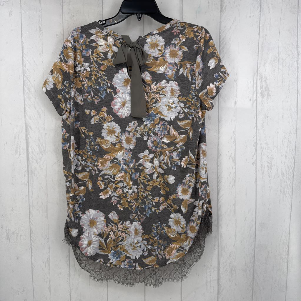 R36 L flo print bow back s/s top