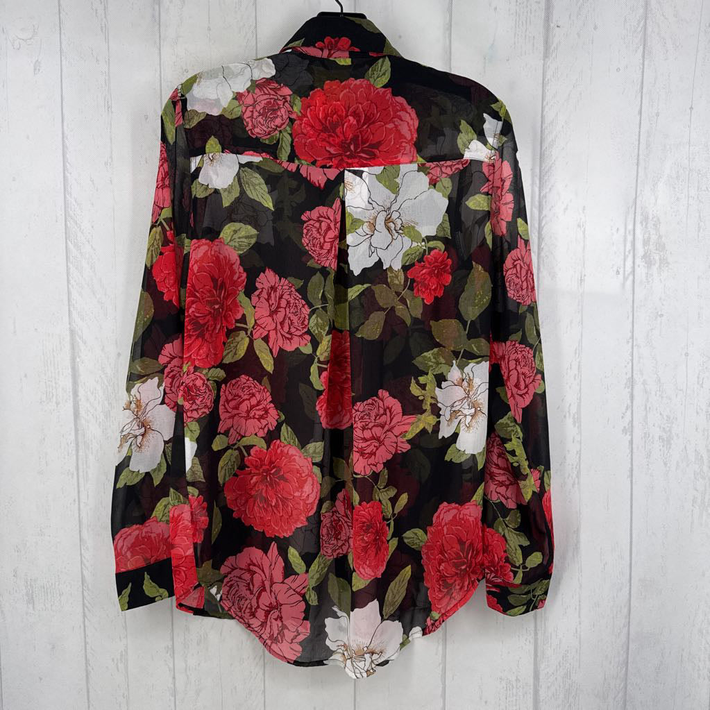 6 flo print button down l/s top