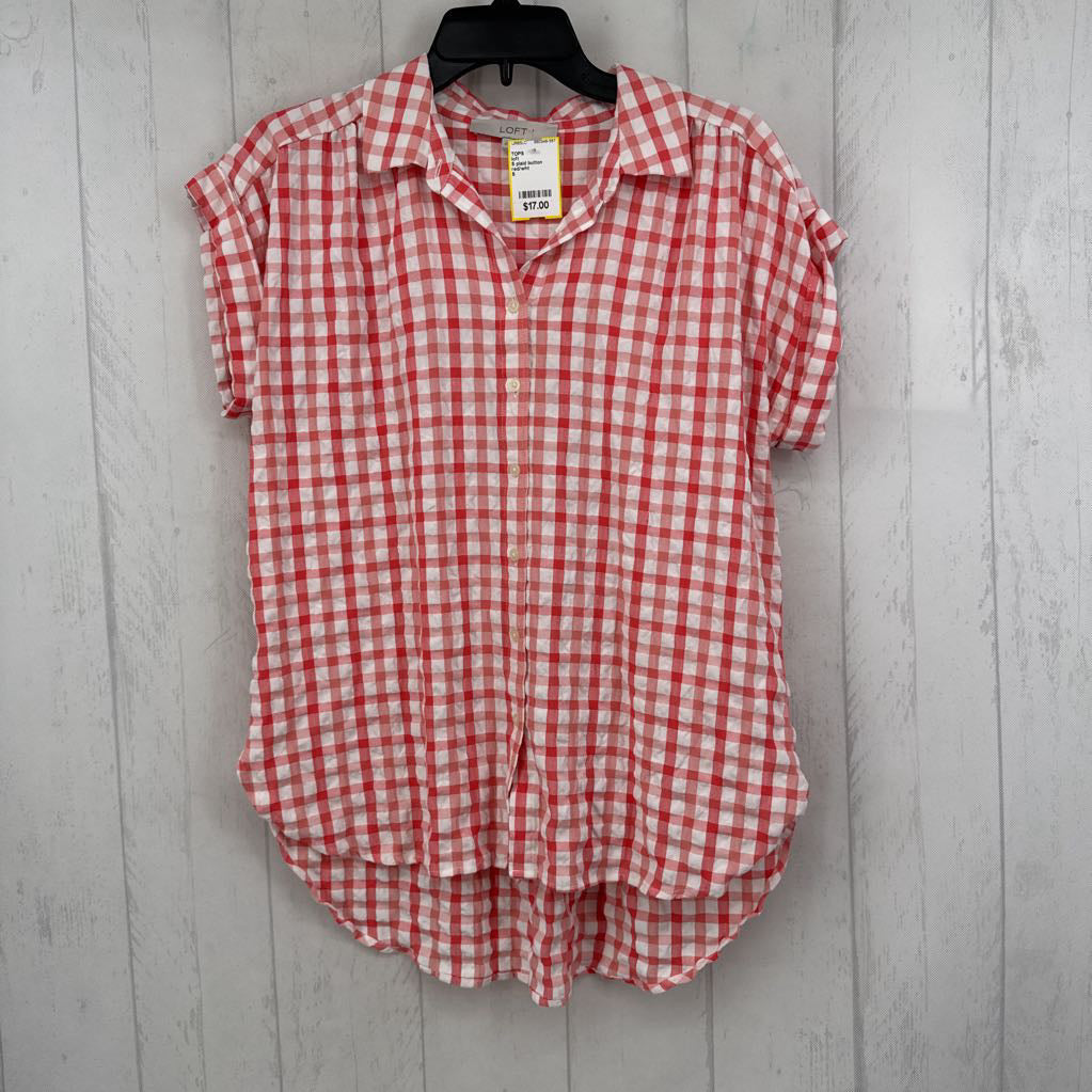 S plaid button down hi-lo s/s top