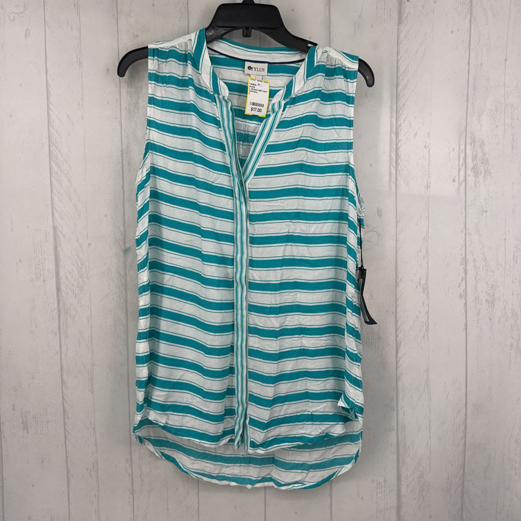 L striped split neck hi-lo tank