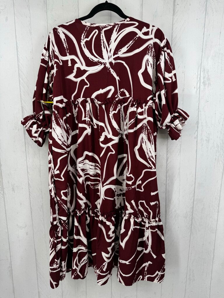 XL printed v-neck tiered 3/4 slv dress