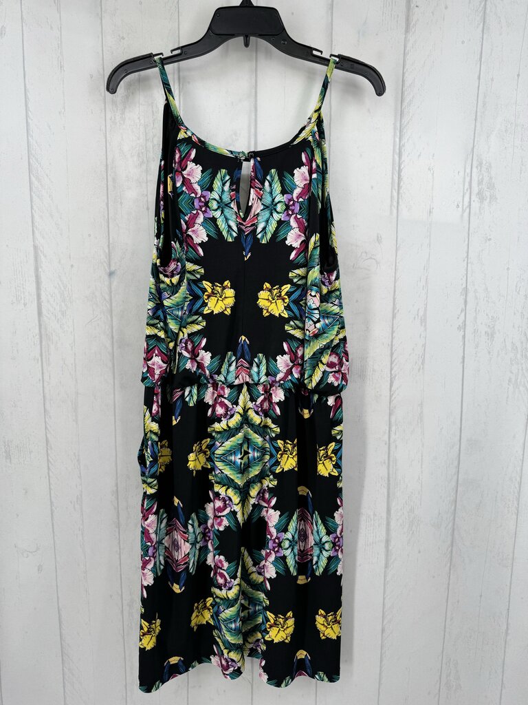 XL flo print drop-waisted slvls dress
