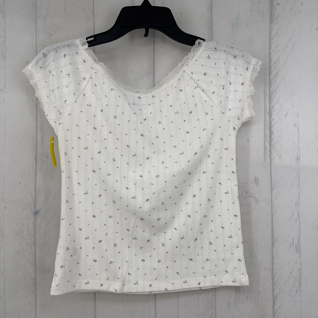 S flo print lace trim s/s tee