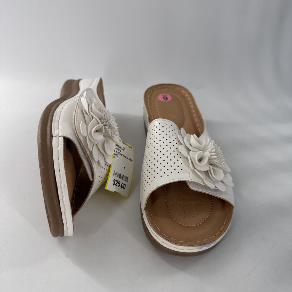 9 leather floral slide sandal