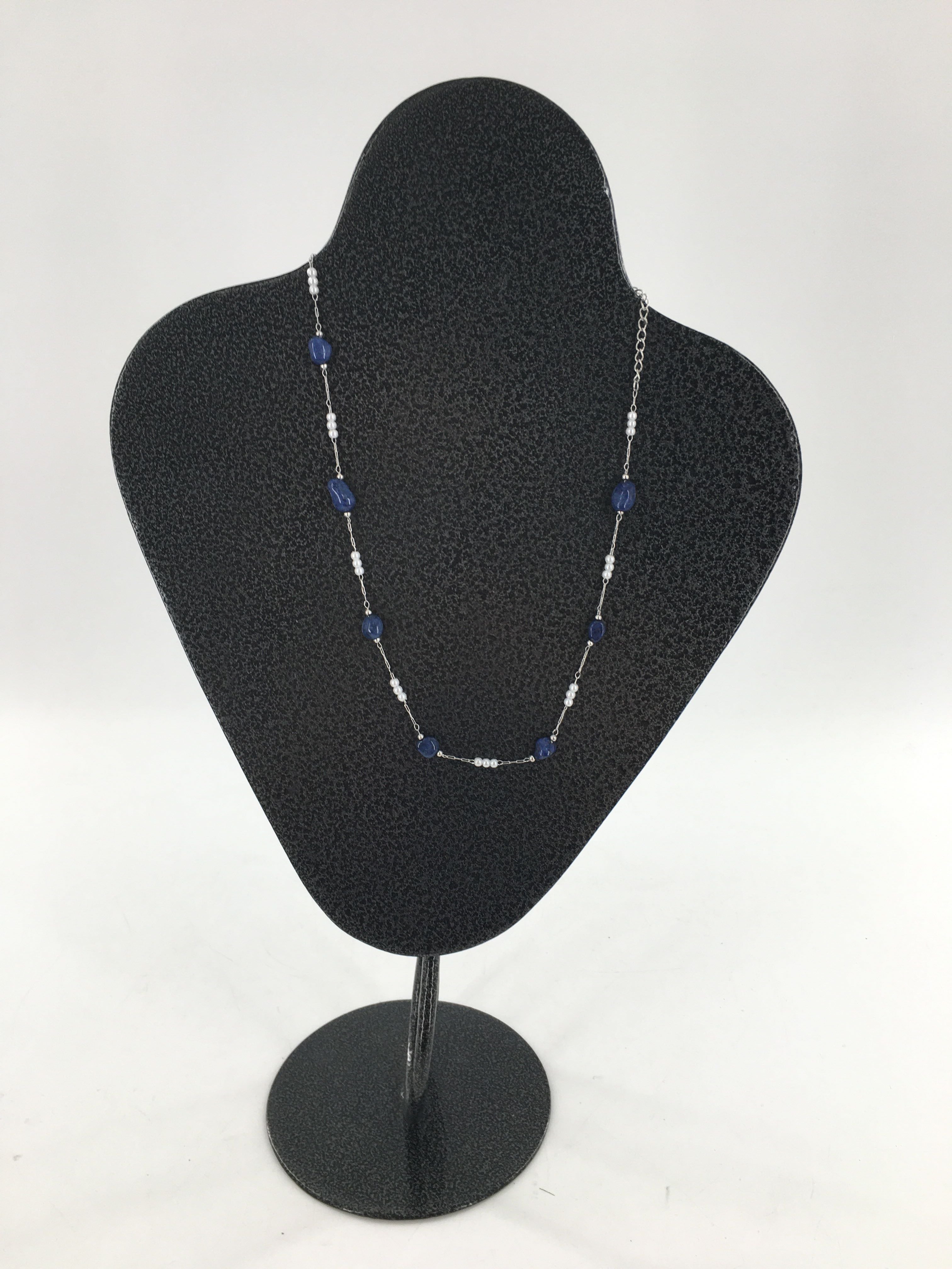 10" silver & blue beaded necklace