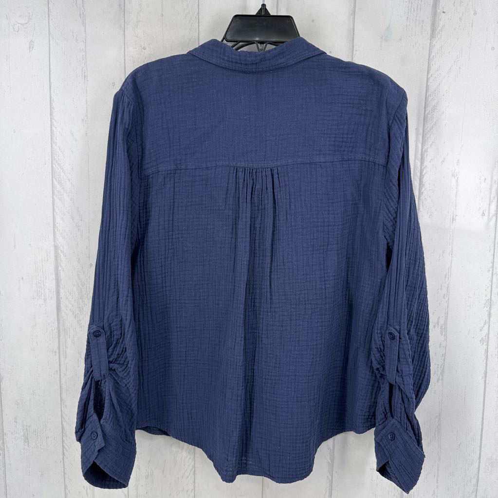 L gauze button down l/s top