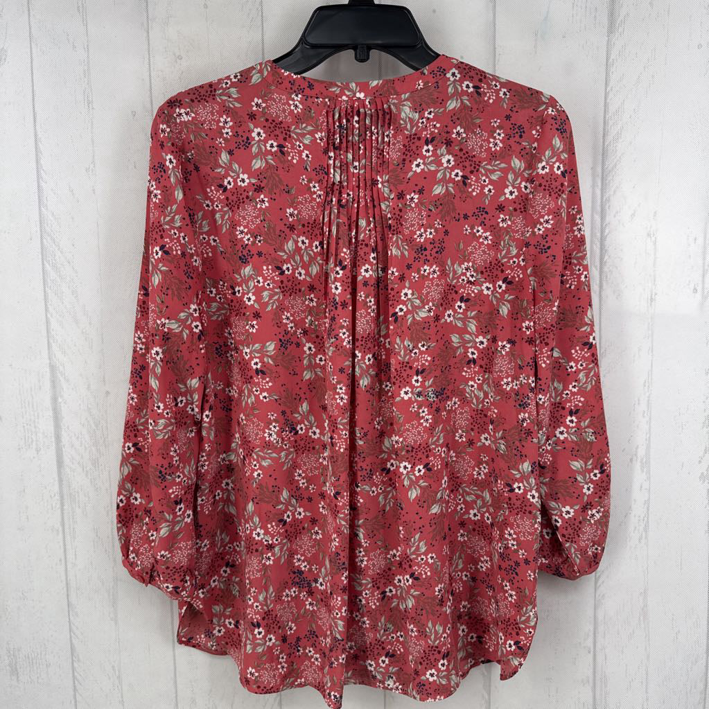S flo print button down 3/4 slv top
