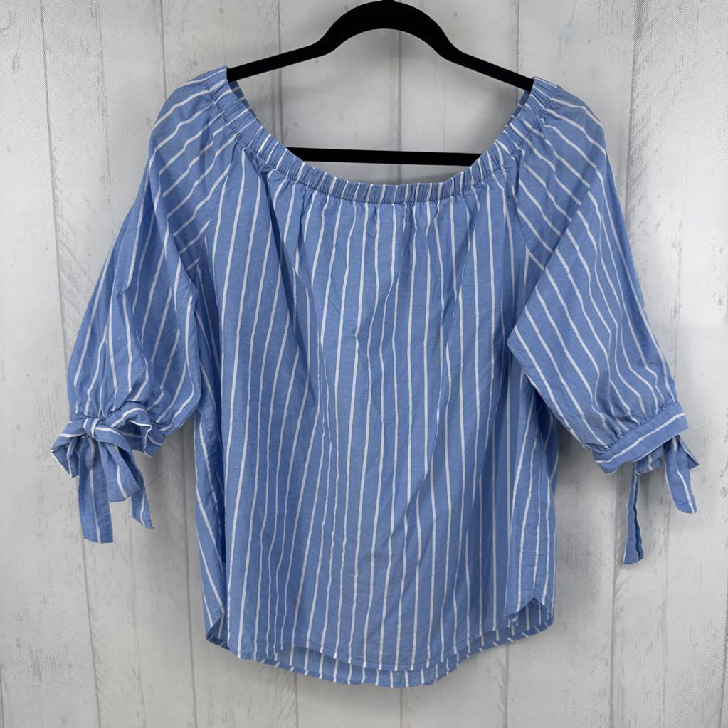 8 striped off-the-shoulder 3/4 slv top