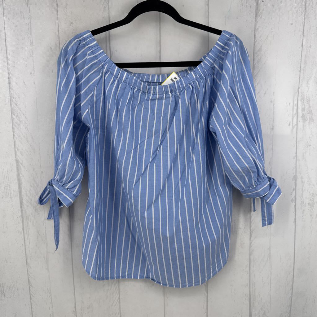 8 striped off-the-shoulder 3/4 slv top