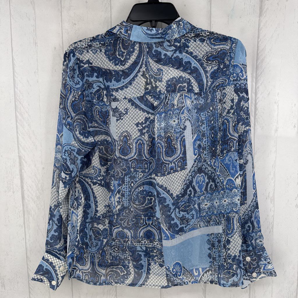 S semi-sheer paisley print button down l/s top