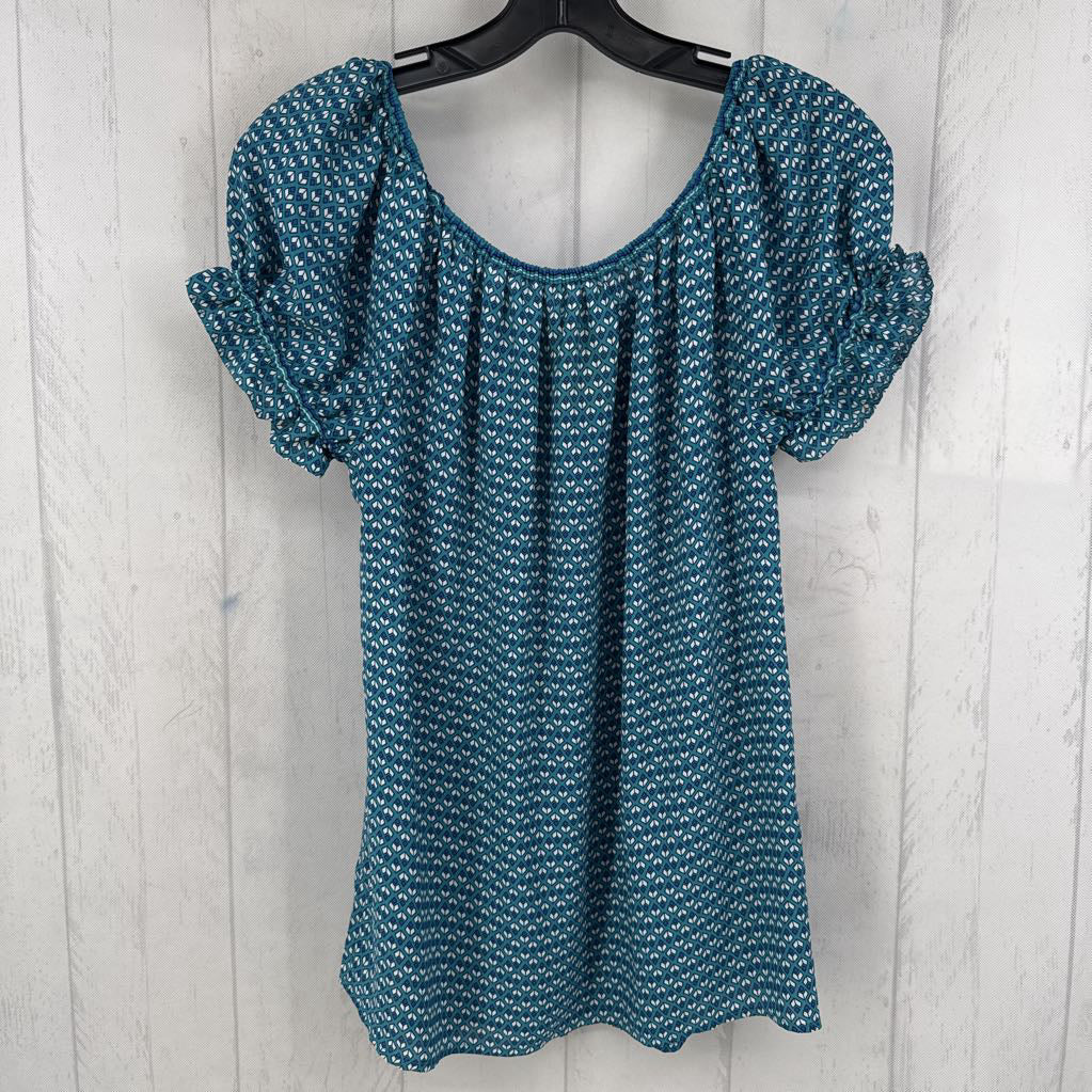 S printed round neck s/s top